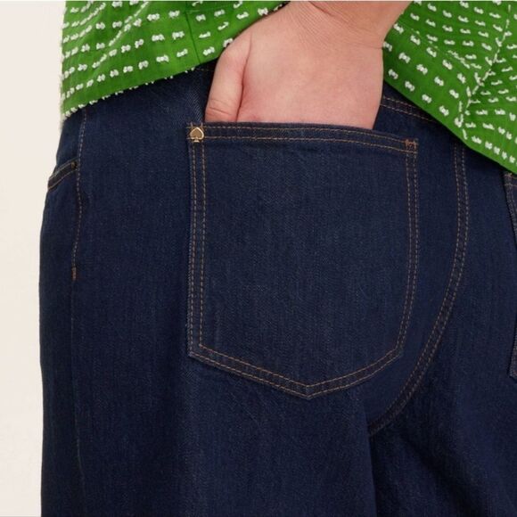 KATE SPADE Jeans NWT Wide Leg Cuffed High Waist Dark Wash Size 10 - Picture 3 of 7